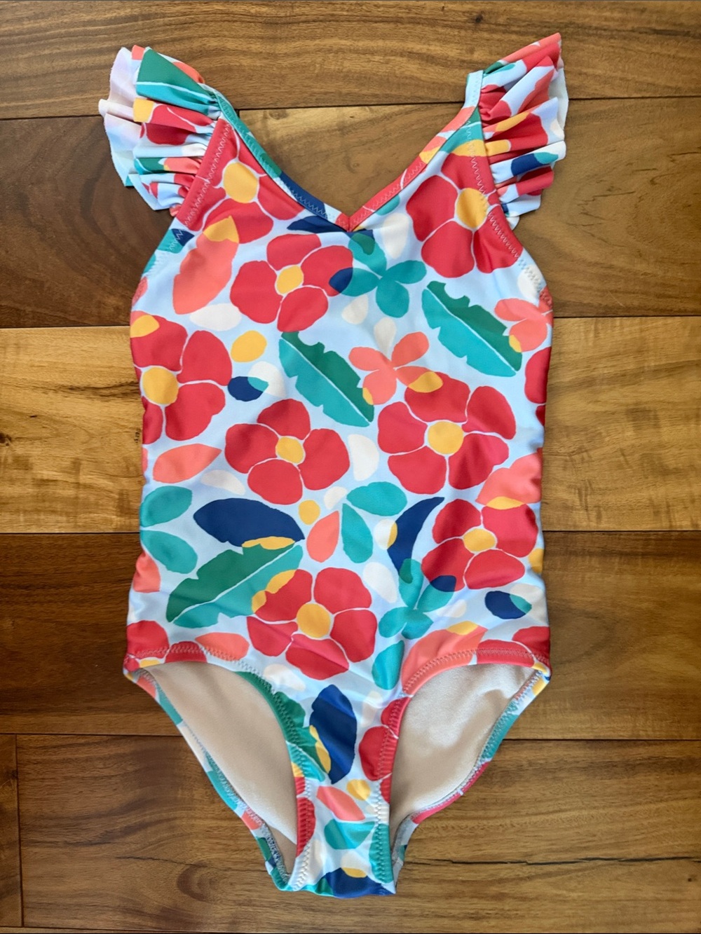 Girls Floral Ruffle Strap One-Piece Swimsuit - Multicolor